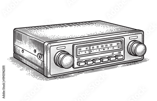 Vintage Car Radio Receiver Sketch Classic Automotive Stereo Illustration