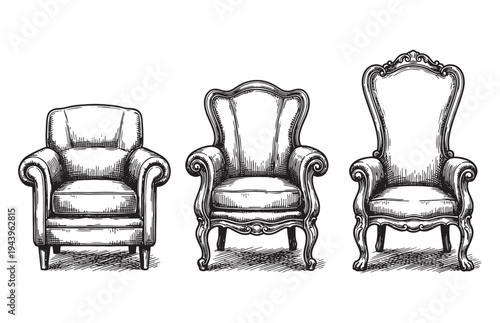 Elegant Antique Armchair Collection Sketch Victorian Furniture Set