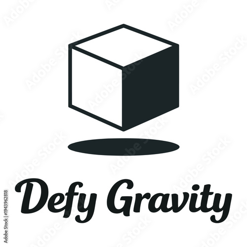 Creative minimalist logo design featuring a floating cube defying gravity above a shadow illustration