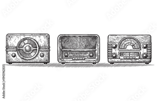 Vintage Desktop Radio Collection Sketch Antique Audio Receivers Set