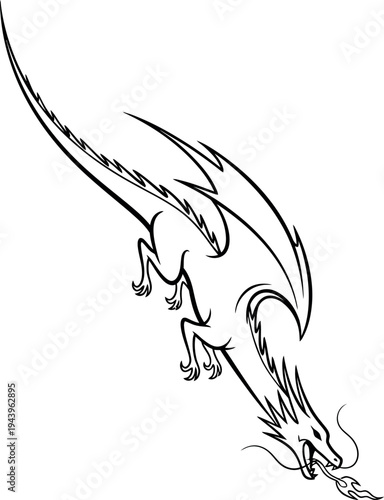 Black dragon breathing fire white wings