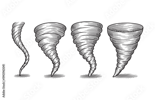 Tornado Whirlwind Disaster Set Sketch Weather Storm Illustration