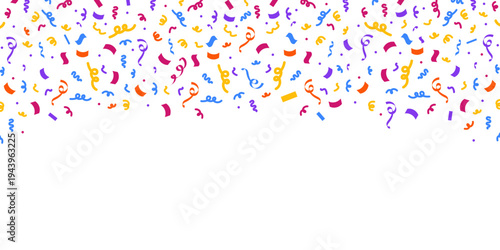 Colorful confetti border frame repeat pattern. Great for a birthday party or an event celebration invitation or decor. Surface pattern design. 