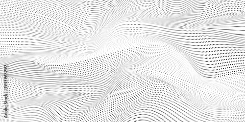 Flowing particles dots, wave pattern curve halftone shape isolated on transparent background. Vector background concept of modern technology, science. 