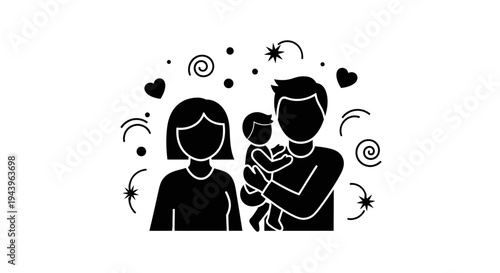 Family with newborn baby together happy.