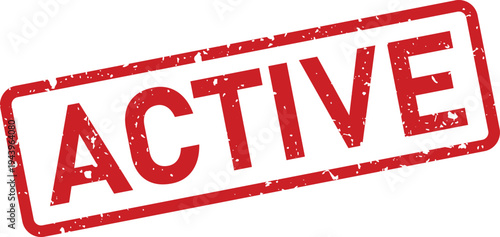 A red rectangular rubber stamp with a distressed look clearly showing the word ACTIVE on a clean white surface