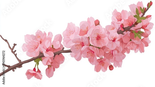 Wallpaper Mural Pixel Art Style Cherry Blossom Branch with Pink Petals and Green Leaves on White Background Detailed Botanical Springtime Illustration Torontodigital.ca