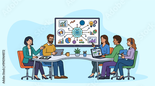 Business team meeting collaboration strategy planning workplace illustration