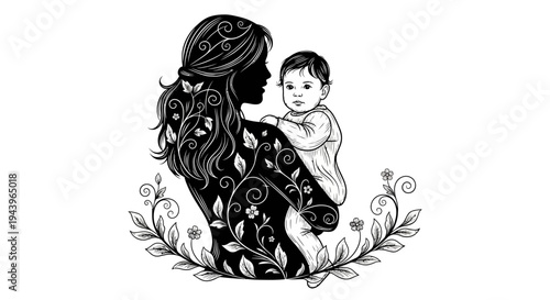 Mother holding baby close affectionately.