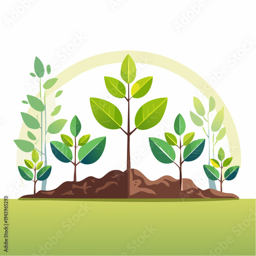Growth and new beginnings symbolized by vibrant young plants sprouting from fertile soil