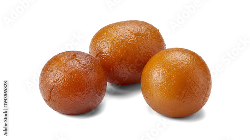 Obraz na plátně three sweet gulab jamun in a bowl, a popular indian dessert made of milk solids and semolina dough, fried and soaked in sugar syrup, presented on a transparent background