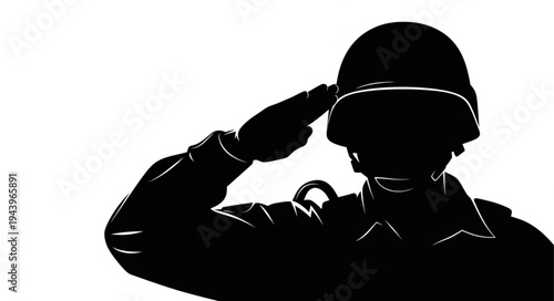 Soldier Silhouette Saluting Profile.