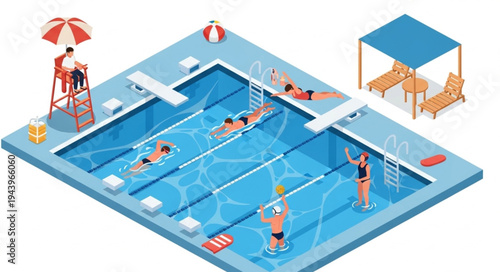 Swimming pool with people inside.