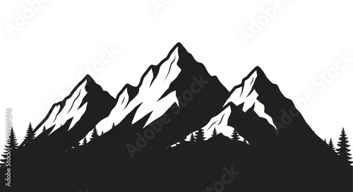 Snowy Mountain Range Silhouette Landscape.