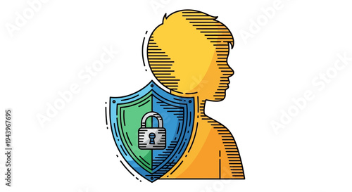 Person with shield and lock protection.