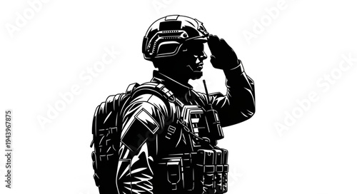 Soldier in Military Helmet.