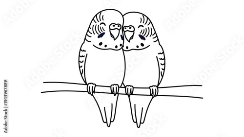 Pair of Budgies: Two charming budgies perched side by side on a branch, their cheerful expressions and close proximity hinting at a bond of affection.