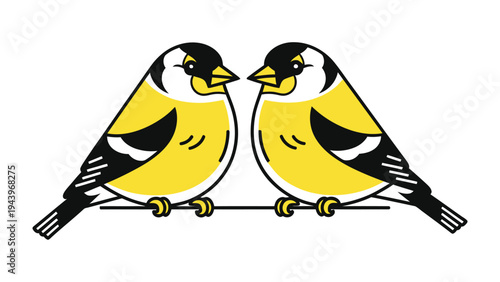 Golden Songbirds: Two vibrant songbirds perch together, a visual ode to the beauty of avian life, each one boasting a striking black and gold plumage.