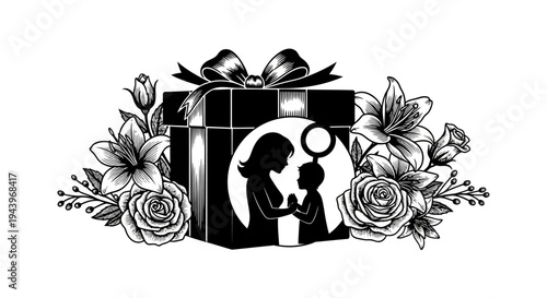 Black and white wedding engagement gift.