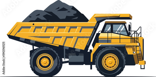 Yellow dump truck carrying coal for mining