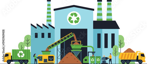 Industrial recycling facility processing materials for reuse