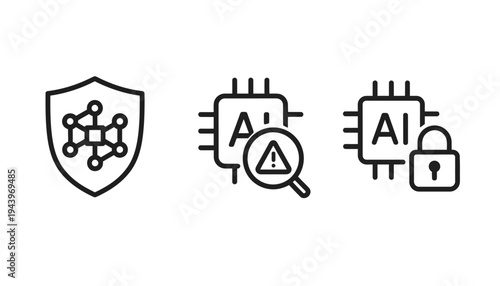 A shield icon with a network and AI chip secure illustration