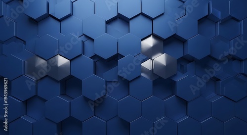 Abstract Hexagonal Pattern with Blue and Silver Tones.