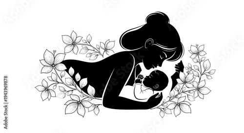 Mother Nursing Newborn Baby Closeup.