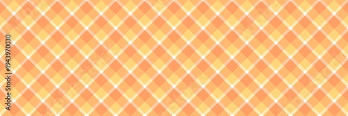 Seamless orange and yellow gingham checkered pattern background. Argyle plaid texture illustration for fabric, picnic tablecloth, wallpaper, and summery surface design.