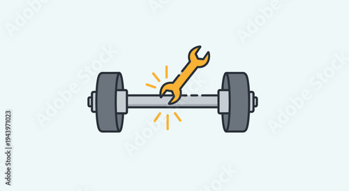 Dumbbell with Wrench Symbolizing Fitness Repair and Maintenance.