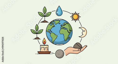 Earths Elements and Cycles of Life Illustrated.