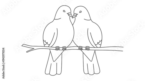 Embracing Romance: Two doves perched intimately on a delicate branch, a timeless portrayal of love's tenderness and devotion.