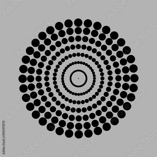 Circle dot pattern. Concentric round Vector. Abstract halftone design. Black grey background.