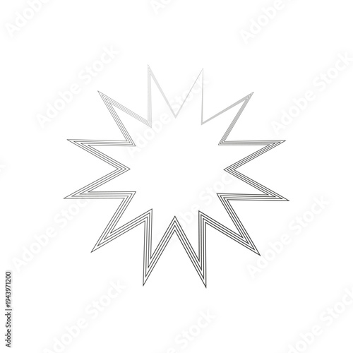 Explosion star Vector. Graphic shape emblem. Pointed line outline. Black grunge border.
