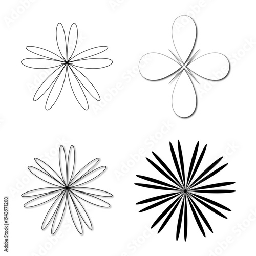 Magnificent floral icons. Botanical vegetation Vector. Efflorescence flowers symbols. Symmetrical blossom silhouette.
