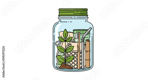 Eco-friendly zero waste items stored in a glass jar.