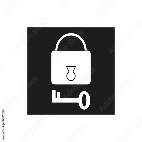 White padlock icon. Keyhole access symbol. Unlock security Vector. Black square background.