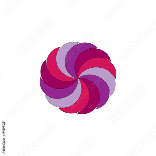 Swirl circle shape. Abstract spiral Vector. Purple candy detail. Bright magenta element.