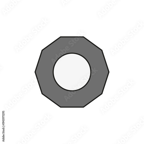 Octagon gray nut. Industrial metal part. Mechanical Vector fastener. Simple construction tool.