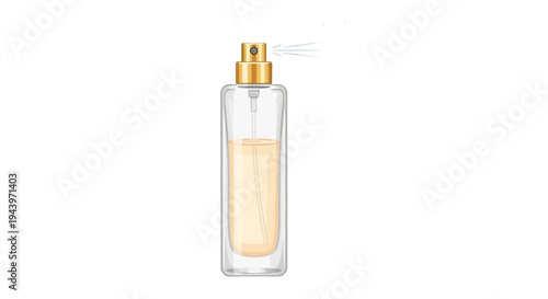 Elegant Perfume Bottle with Golden Cap and Clear Liquid.
