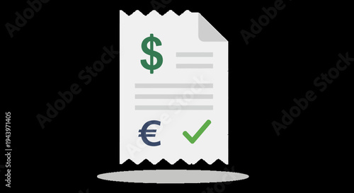 Financial Document With Currency Symbols And Check Mark.