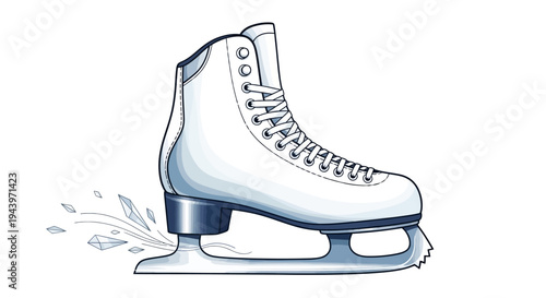 Elegant White Ice Skate with Intricate Blade Design.