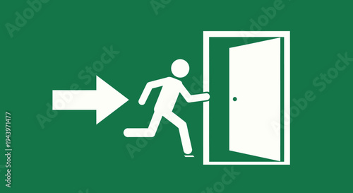 Emergency Exit Sign with Running Figure and Arrow.