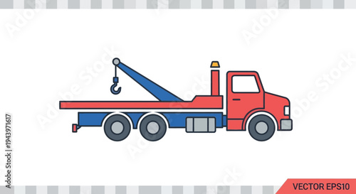 Flatbed Tow Truck with Crane Illustration.