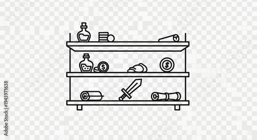 Fantasy Adventure Game Item Shelf Illustration.