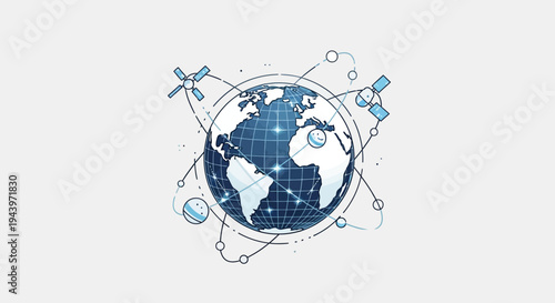 Global Satellite Network Orbiting Earth Illustrating Connectivity.