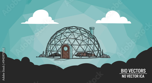 Geodesic Dome Structure with Entrance and Chimney.