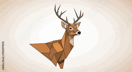 Geometric Deer Head Illustration with Antlers.