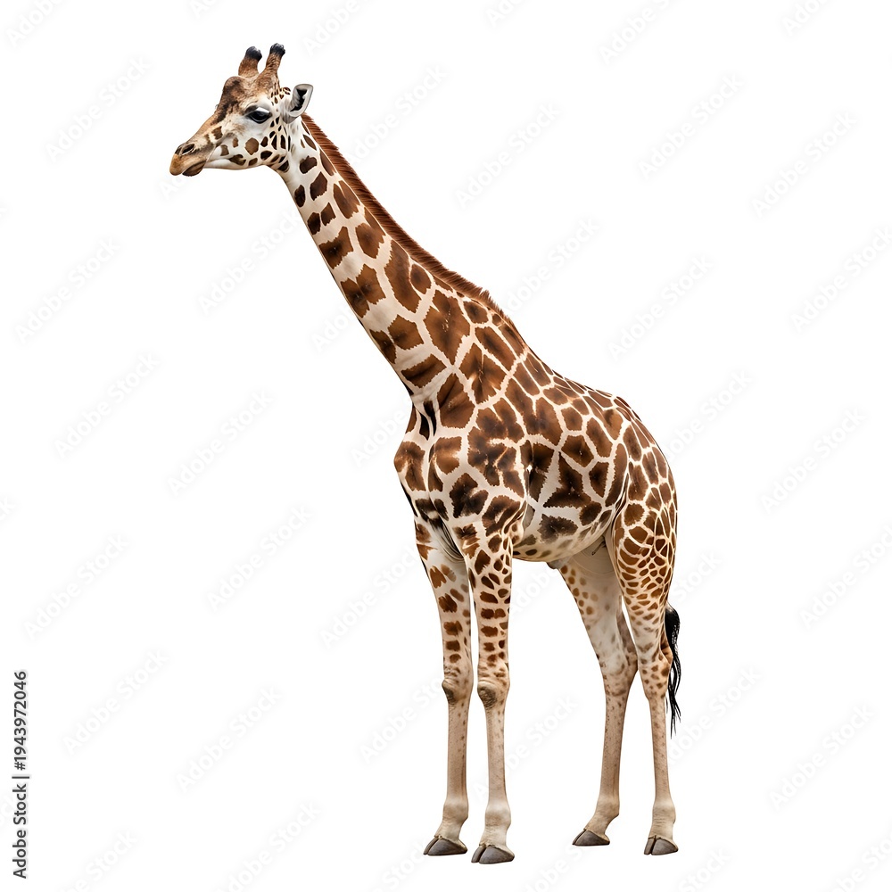 Fototapeta premium A giraffe standing on a white background