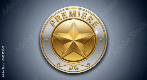 Golden Premiere Star Badge Emblem Award.